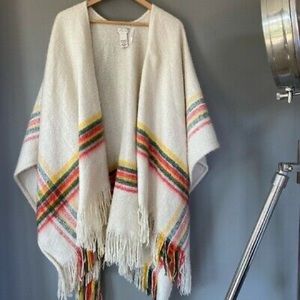 Free People Ivory Bohemian Ruana Fringe Poncho NWT
